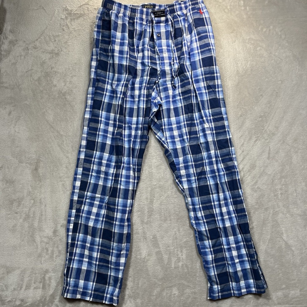 Polo Ralph Lauren Sleepwear Pants Mens Size L Blue Plaid Pajama Lounge Cotton